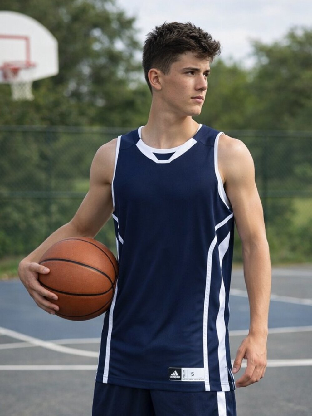 adidas Navy and White Performance Basketball Jersey Tank Size Small
